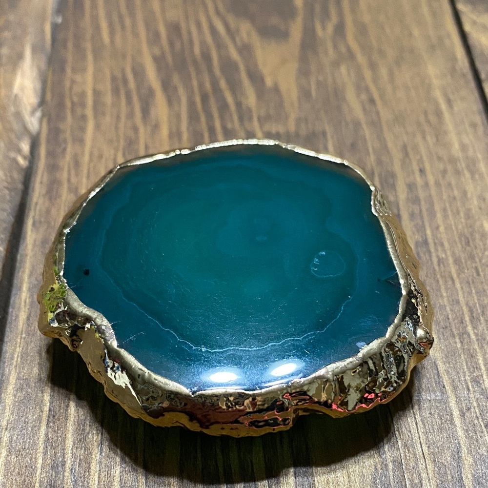 Phone Grip Teal Agate and Gold Trim with 3M Strip and Expandable Grip on Back